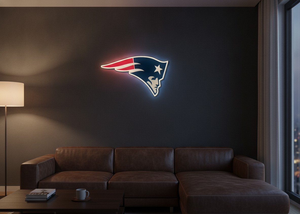 New England Patriots LED-Leuchtschild Wanddeko Fandeko Geschenk - Mockup