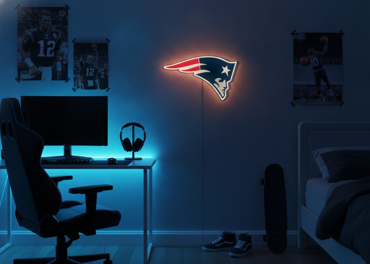 New England Patriots LED-Leuchtschild Wanddeko Fandeko Geschenk - Mockup