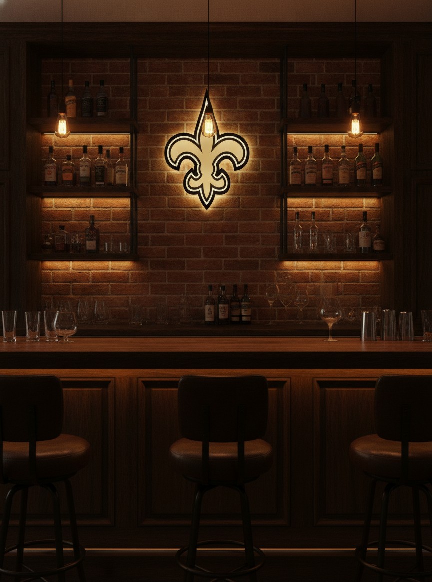 New Orleans Saints LED-Leuchtschild Wanddeko Fandeko Geschenk - Mockup