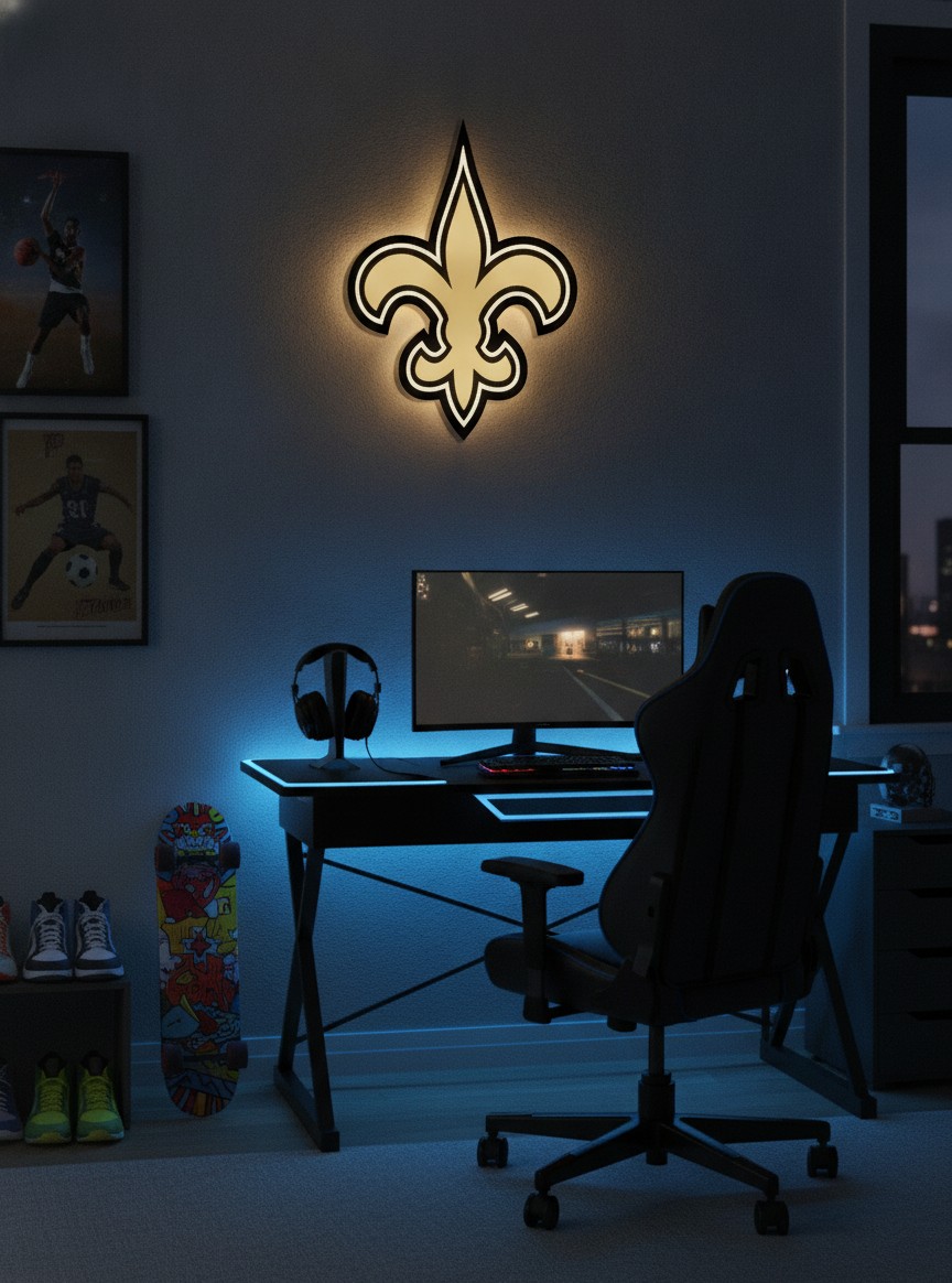 New Orleans Saints LED-Leuchtschild Wanddeko Fandeko Geschenk - Mockup