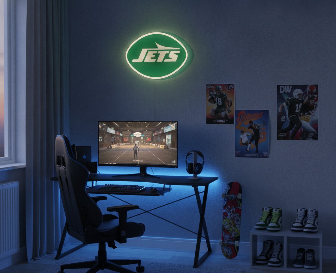 New York Jets LED-Leuchtschild Wanddeko Fandeko Geschenk - Mockup