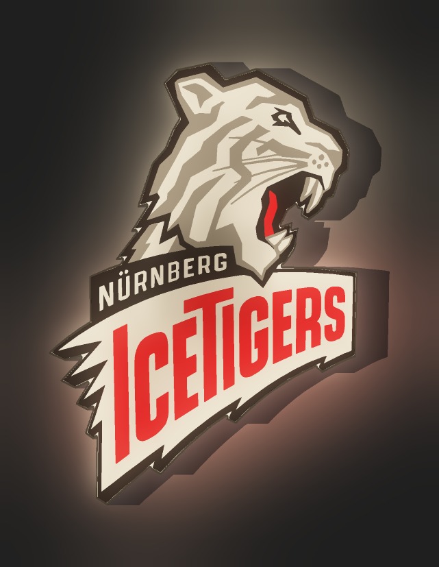 Nürnberg Ice Tigers LED-Leuchtschild leuchtend – Seitenansicht