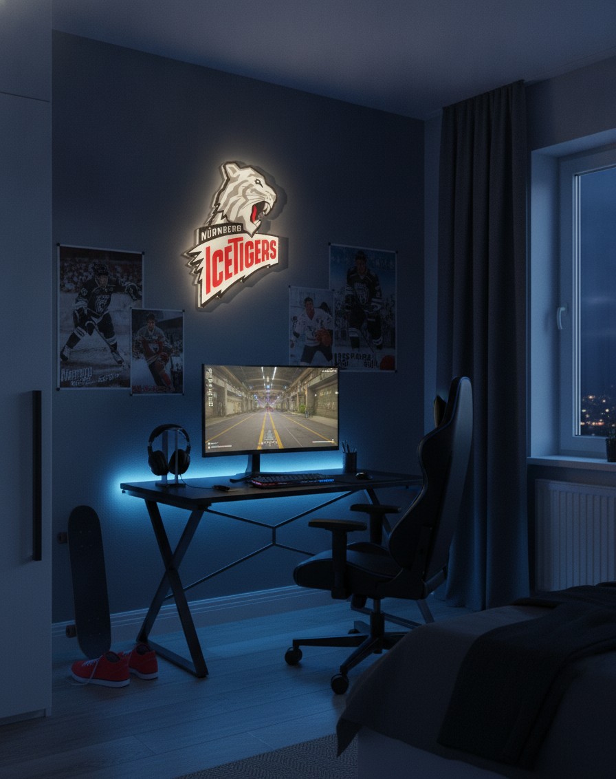 Nürnberg Ice Tigers LED-Leuchtschild Wanddeko Fandeko Geschenk - Mockup