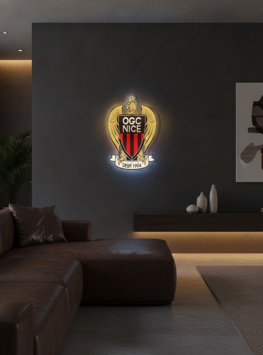 OGC Nizza LED-Leuchtschild Wanddeko Fandeko Geschenk - Mockup