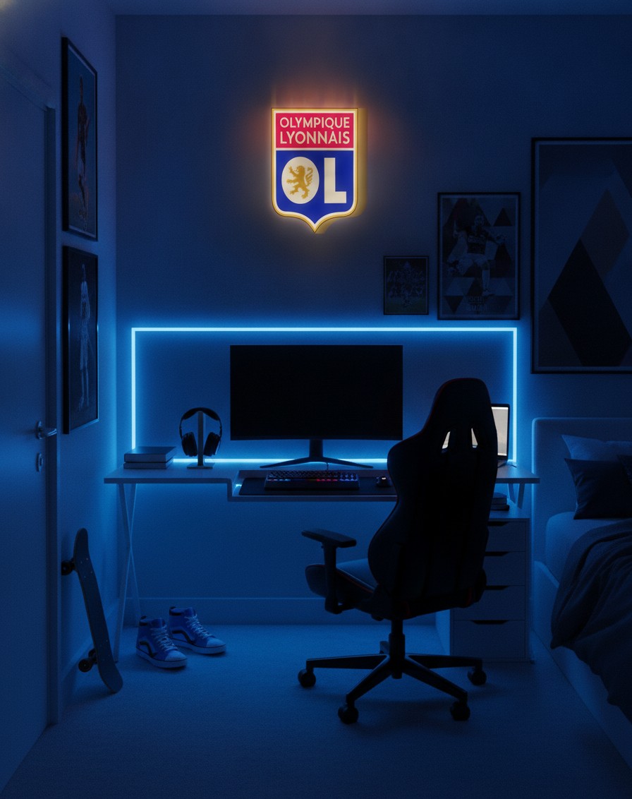 Olympique Lyon LED-Leuchtschild Wanddeko Fandeko Geschenk - Mockup