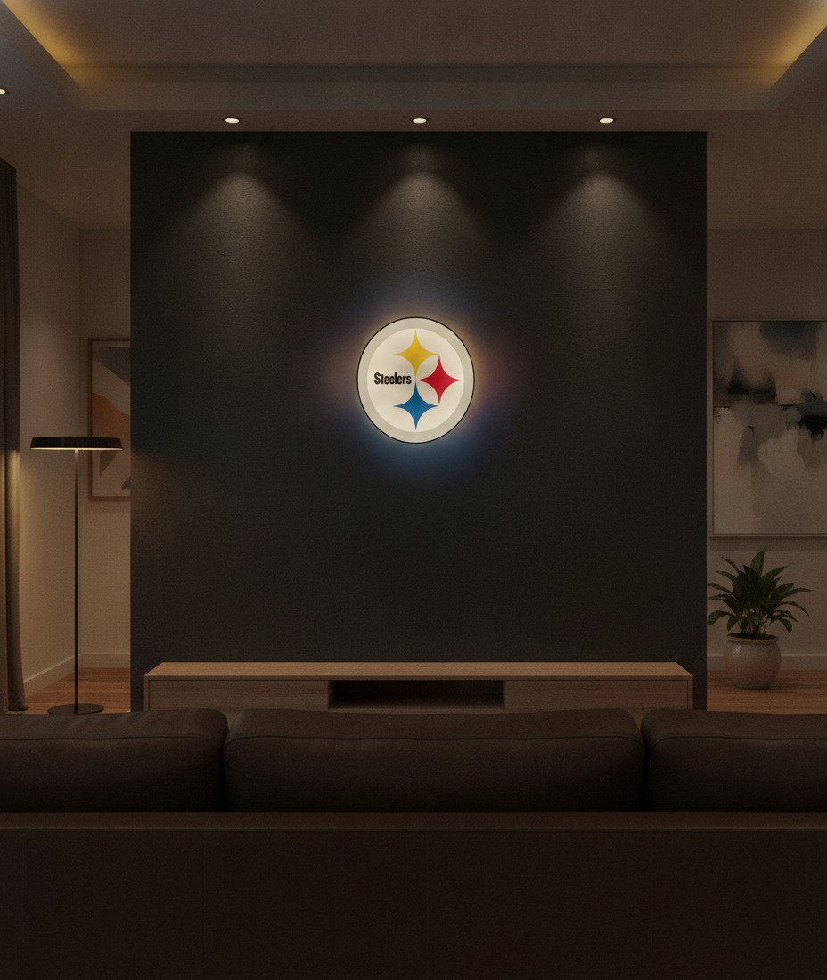 Pittsburgh Steelers LED-Leuchtschild Wanddeko Fandeko Geschenk - Mockup