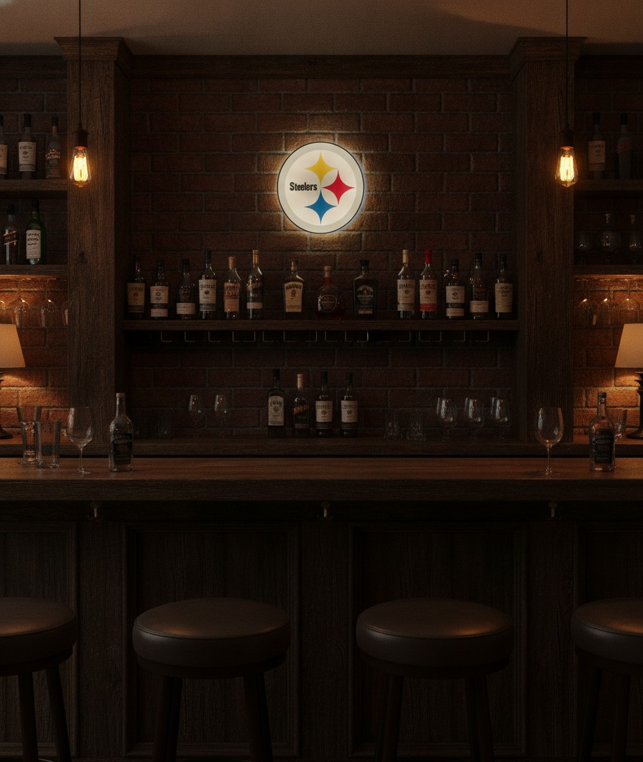 Pittsburgh Steelers LED-Leuchtschild Wanddeko Fandeko Geschenk - Mockup
