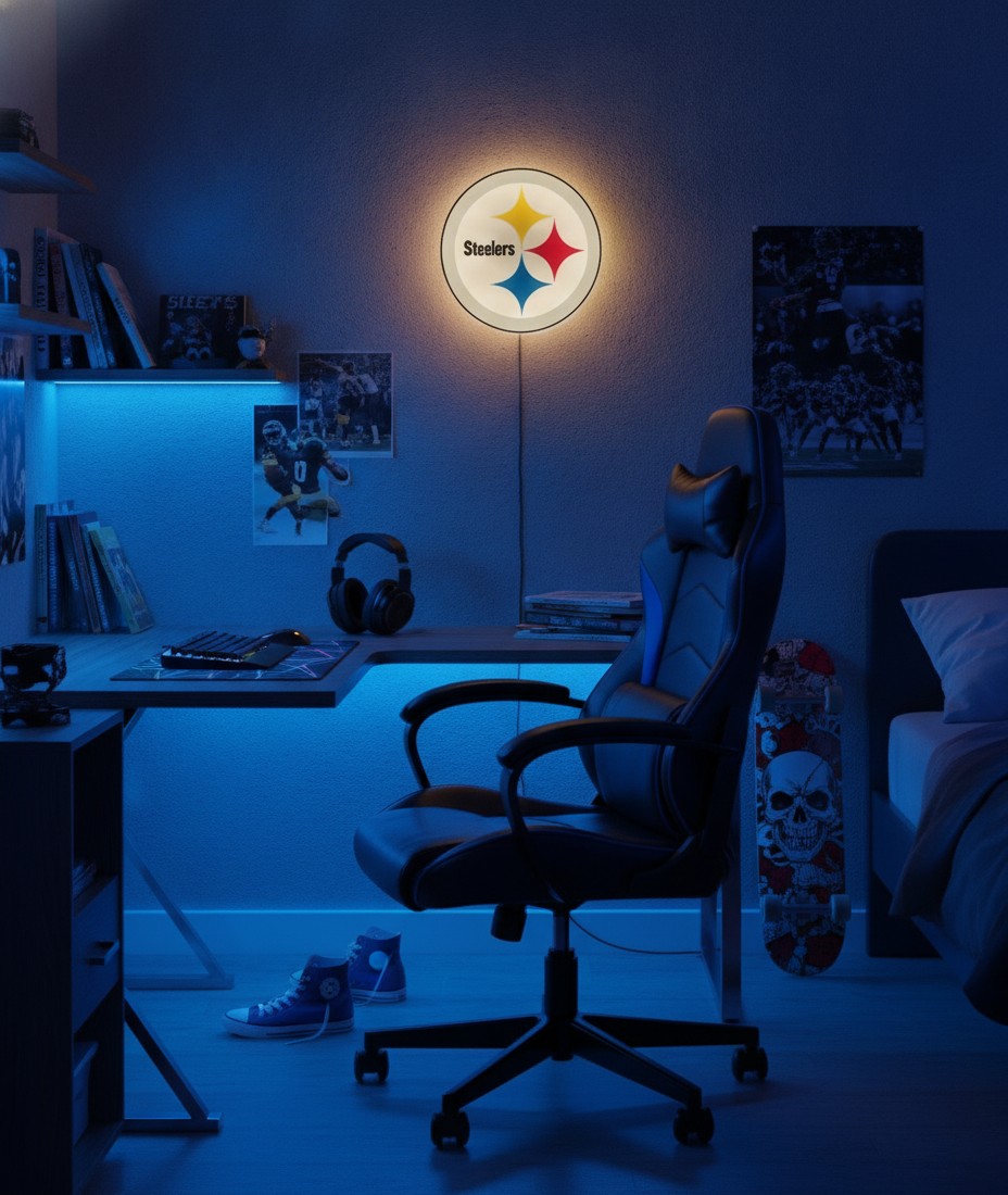 Pittsburgh Steelers LED-Leuchtschild Wanddeko Fandeko Geschenk - Mockup
