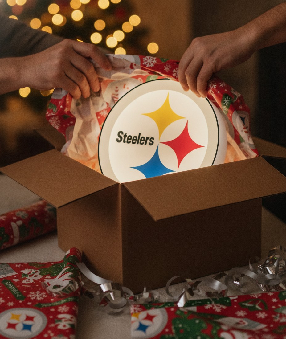 Pittsburgh Steelers LED-Leuchtschild Wanddeko Fandeko Geschenk - Mockup
