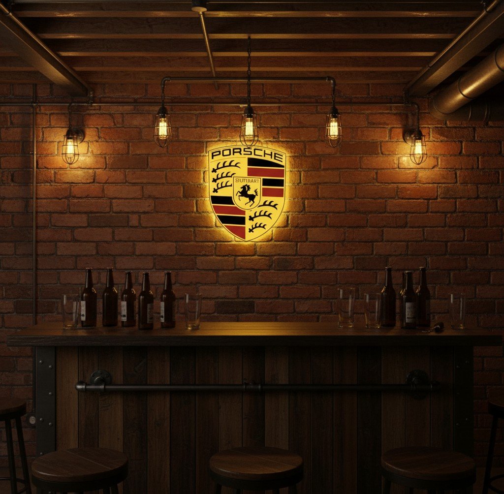 Porsche LED-Leuchtschild Wanddeko Autodeko Geschenk
