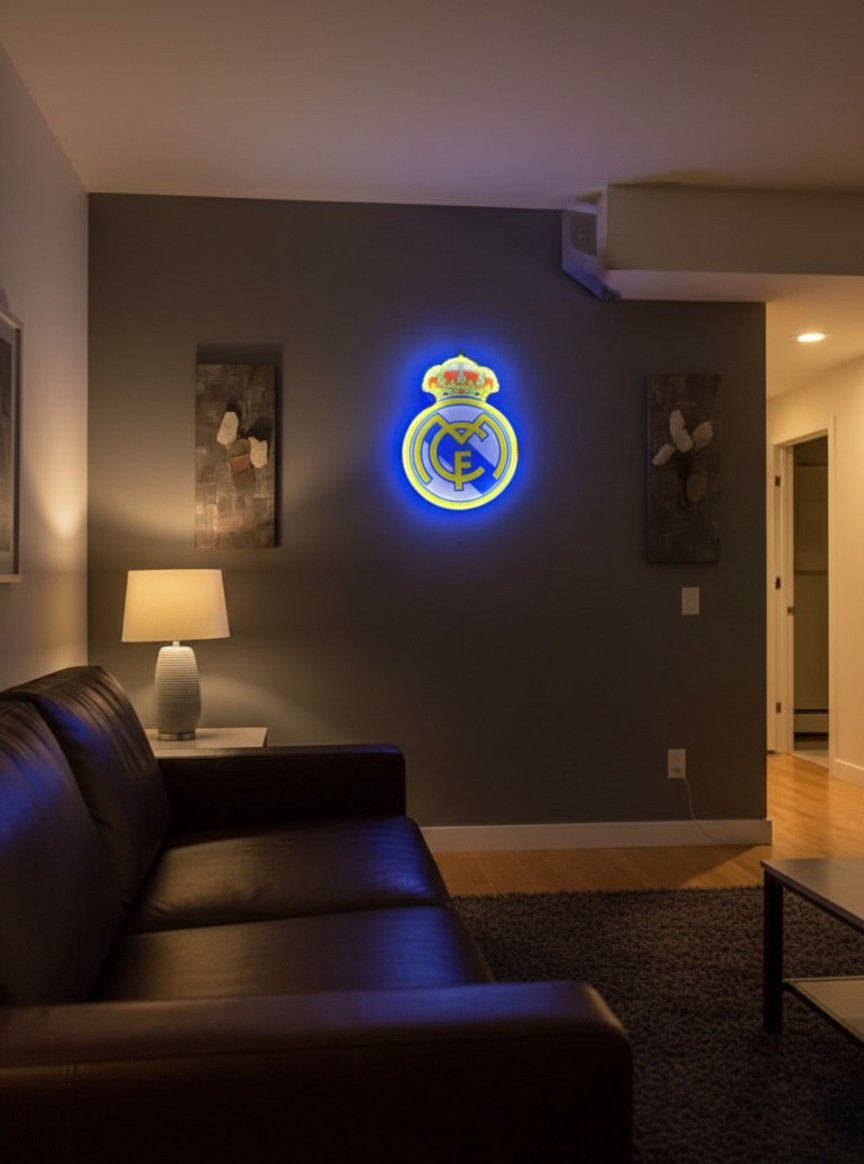 Real Madrid LED-Lampe Wanddeko mit Logo – Fan Geschenk - Mockup