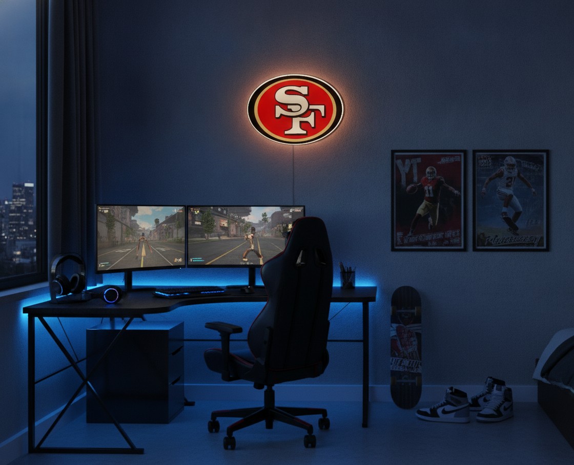 San Francisco 49ers LED-Leuchtschild Wanddeko Fandeko Geschenk - Mockup