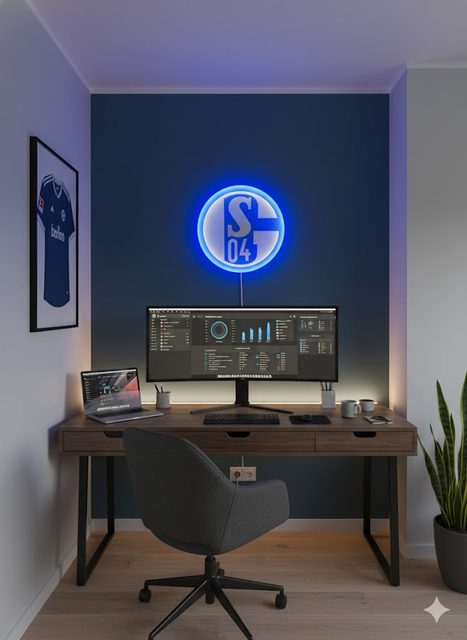 Schalke 04 Leuchtschild Büro Schreibtisch