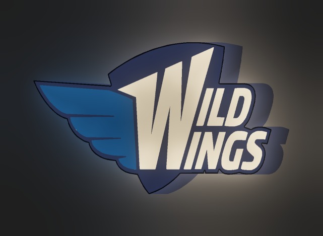 Schwenninger Wild Wings LED-Leuchtschild leuchtend – Seitenansicht