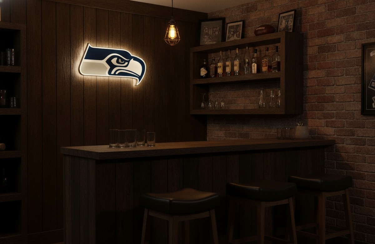 Seattle Seahawks LED-Leuchtschild Wanddeko Fandeko Geschenk - Mockup