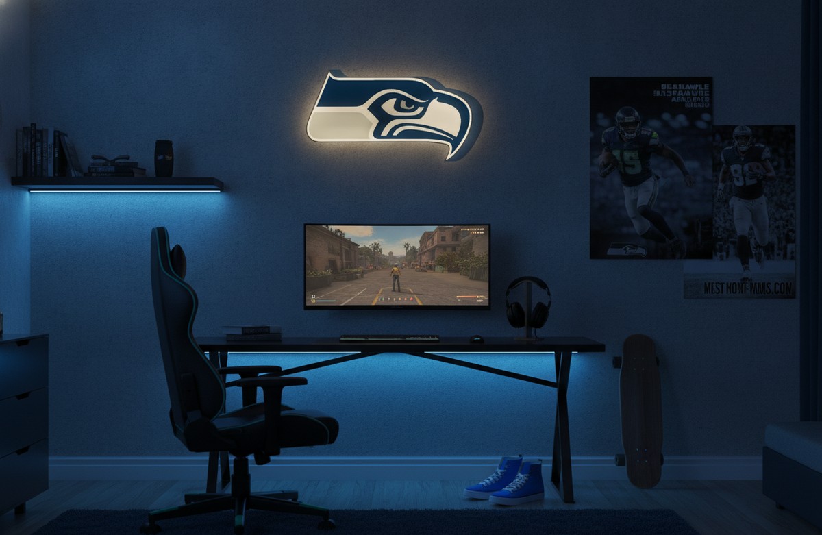 Seattle Seahawks LED-Leuchtschild Wanddeko Fandeko Geschenk - Mockup