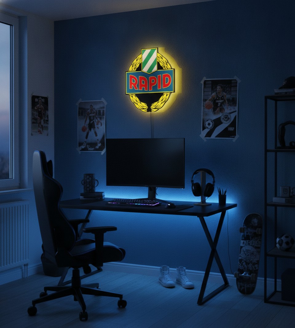 SK Rapid Wien LED-Leuchtschild Wanddeko Fandeko Geschenk - Mockup