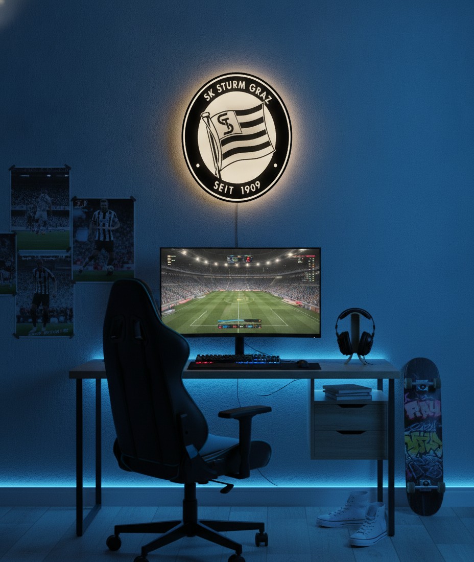 SK Sturm Graz LED-Leuchtschild Wanddeko Fandeko Geschenk - Mockup