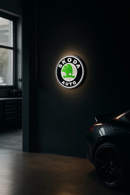 Skoda LED-Leuchtschild Wanddeko Autodeko Geschenk