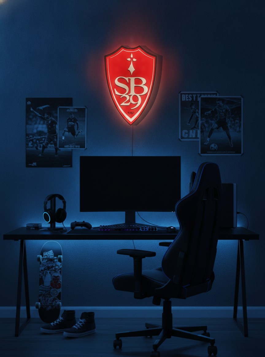 Stade Brest LED-Leuchtschild Wanddeko Fandeko Geschenk - Mockup