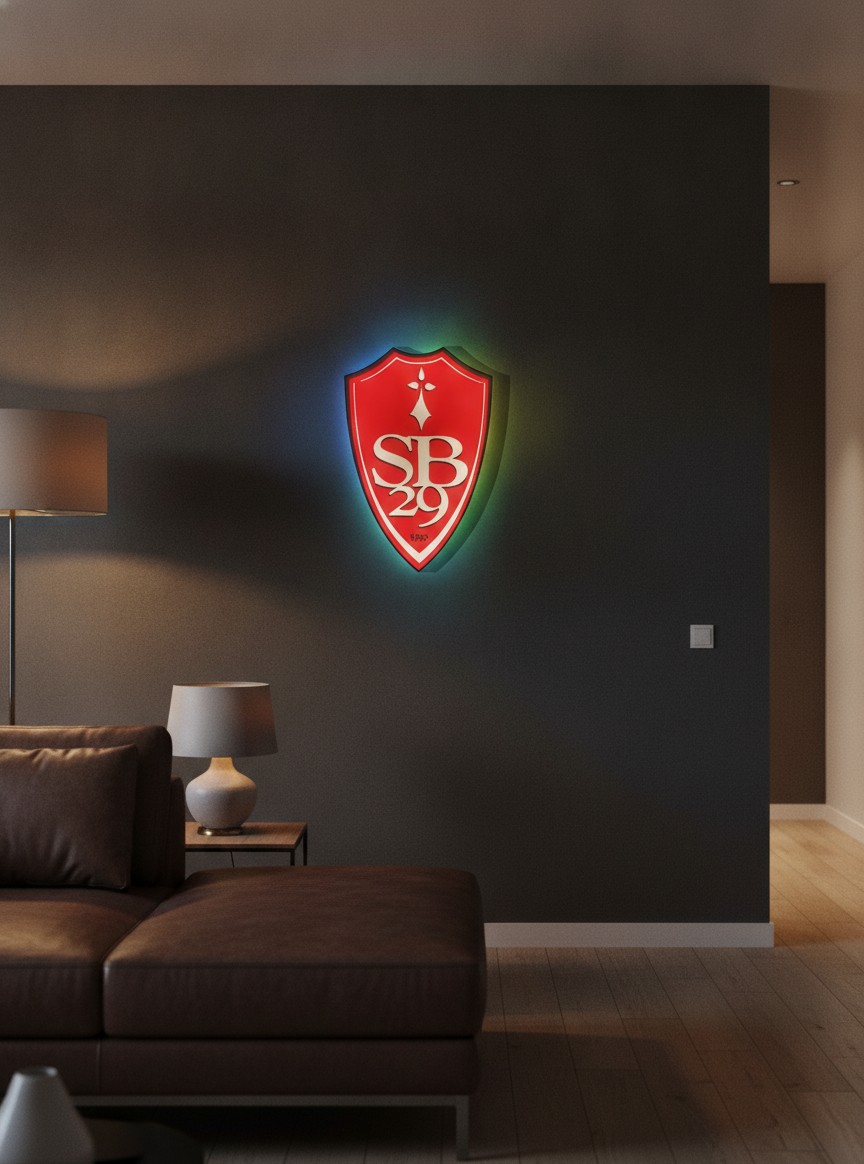 Stade Brest LED-Leuchtschild Wanddeko Fandeko Geschenk - Mockup
