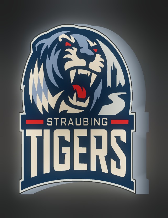 Straubing Tigers LED-Leuchtschild leuchtend – Seitenansicht