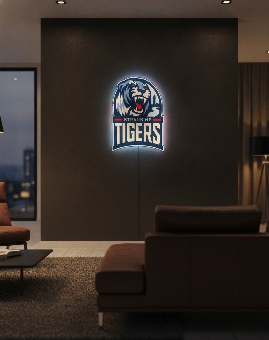 Straubing Tigers LED-Leuchtschild Wanddeko Fandeko Geschenk - Mockup
