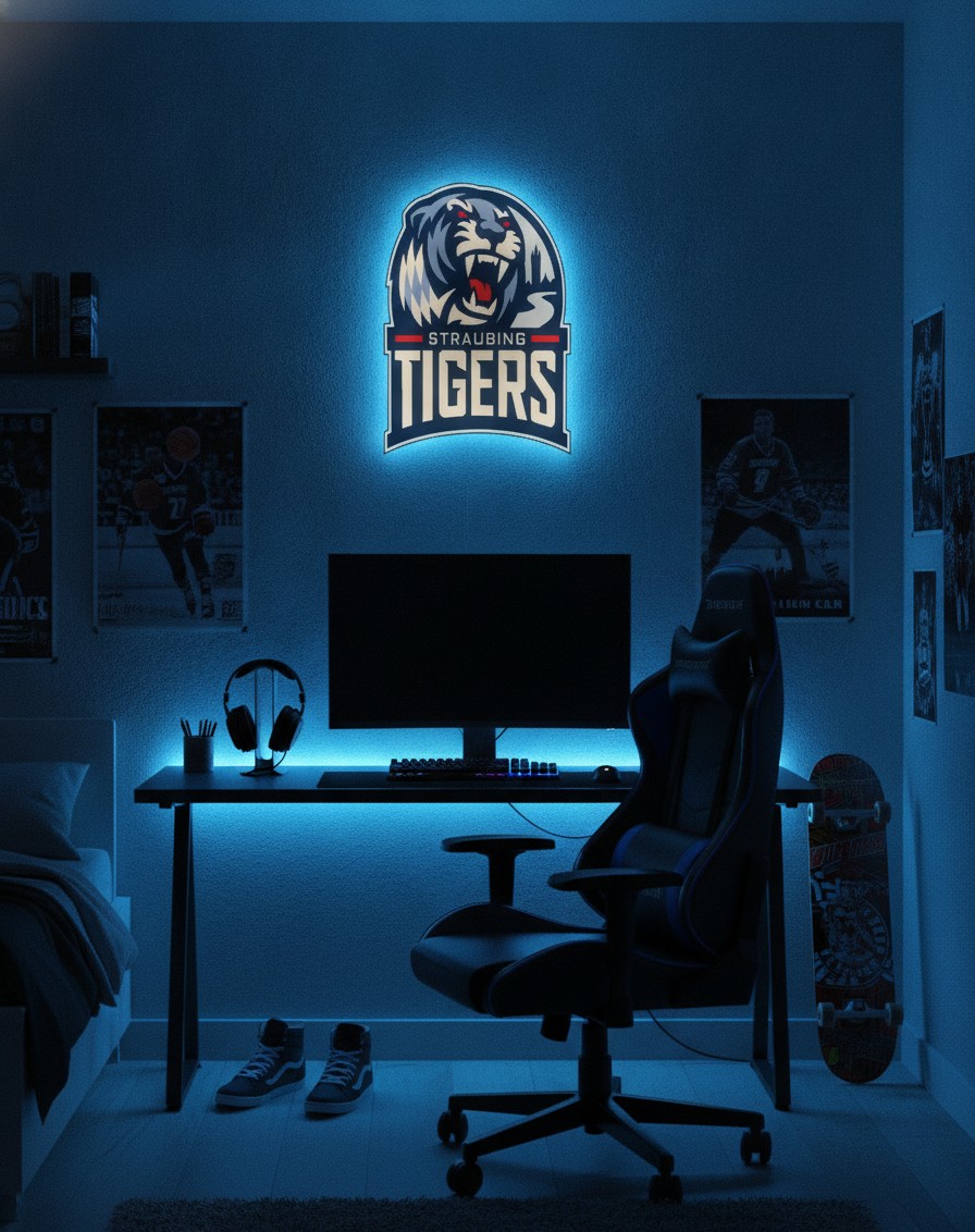Straubing Tigers LED-Leuchtschild Wanddeko Fandeko Geschenk - Mockup