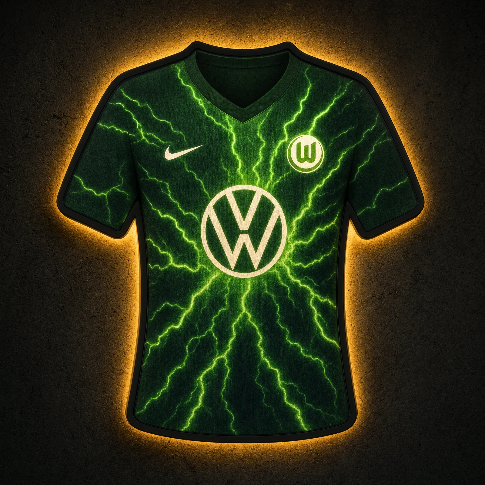 VfL Wolfsburg Heimtrikot 2026/27 LED-Trikot-Lampe — Frontansicht, beleuchtet